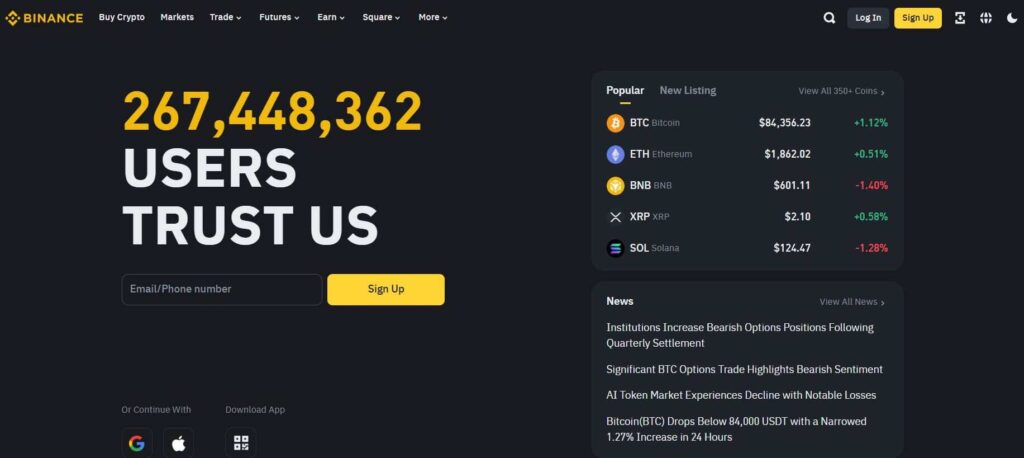 Binance Review 2025 – The Best Crypto Exchange for Traders- Binance Home page